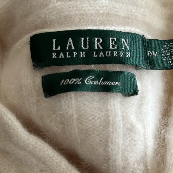 Lauren Ralph Lauren White 💯 Cashmere Cable Knit Sweater P/M - Picture 11 of 12